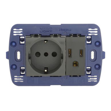 Tomacorriente Schuko + Americano Living Light Negro