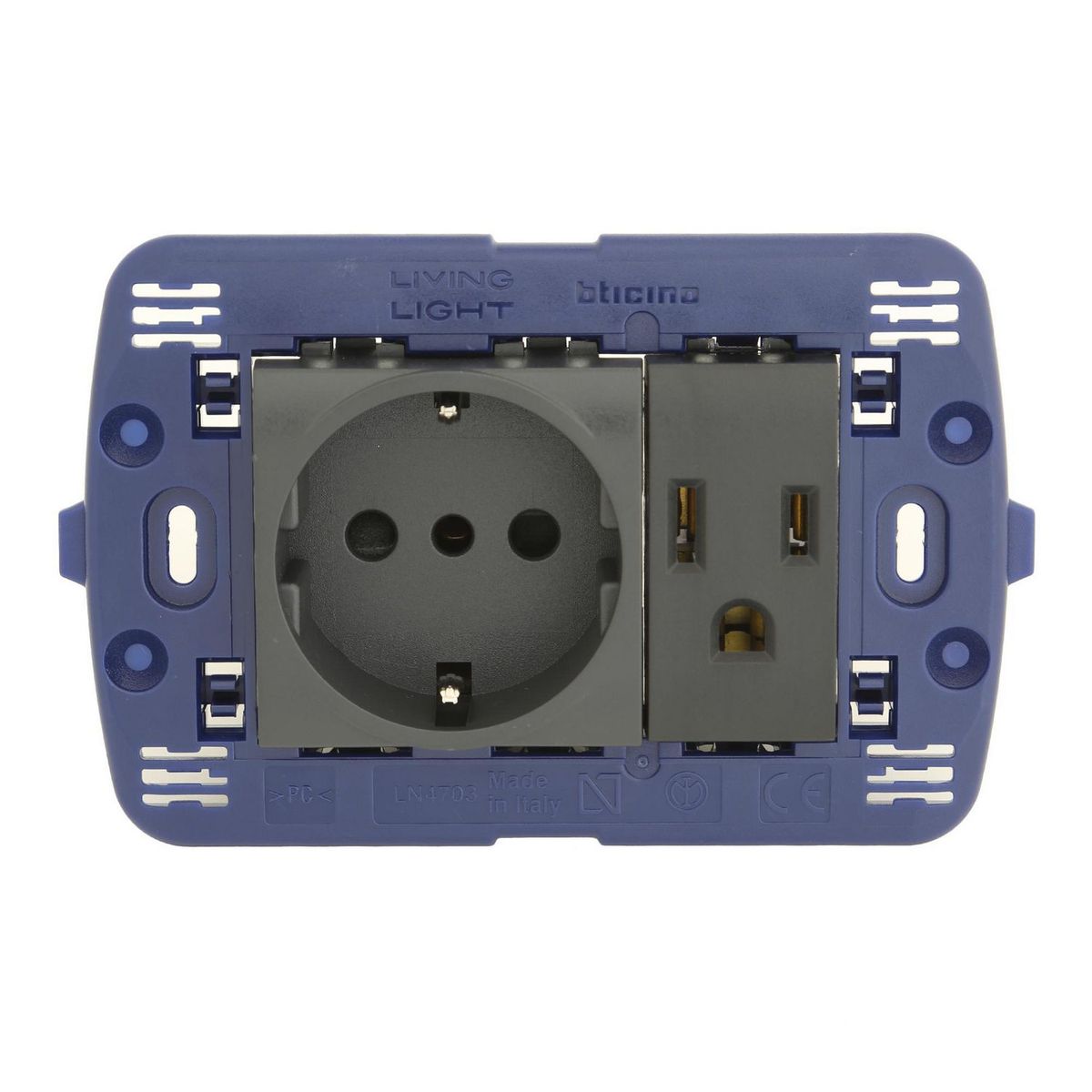 BTICINO - Tomacorriente Schuko + Americano Living Light Negro