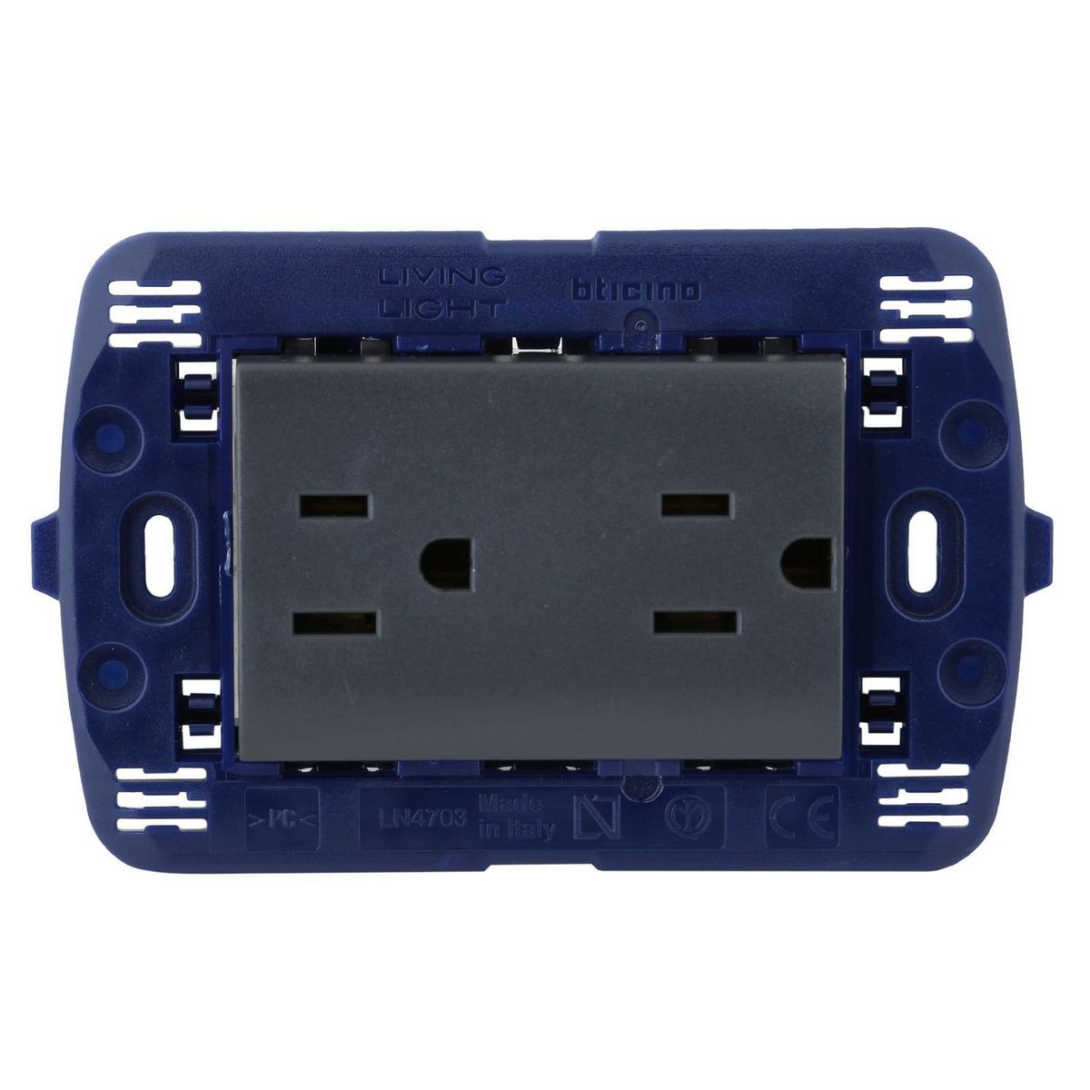 BTICINO - Tomacorriente Doble Americano P/T Living Light Negro