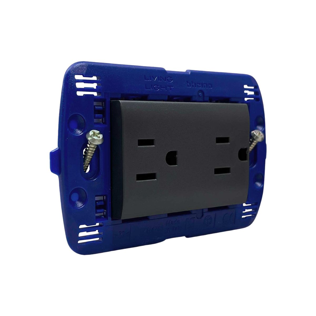 BTICINO - Tomacorriente Doble Americano P/T Living Light Negro