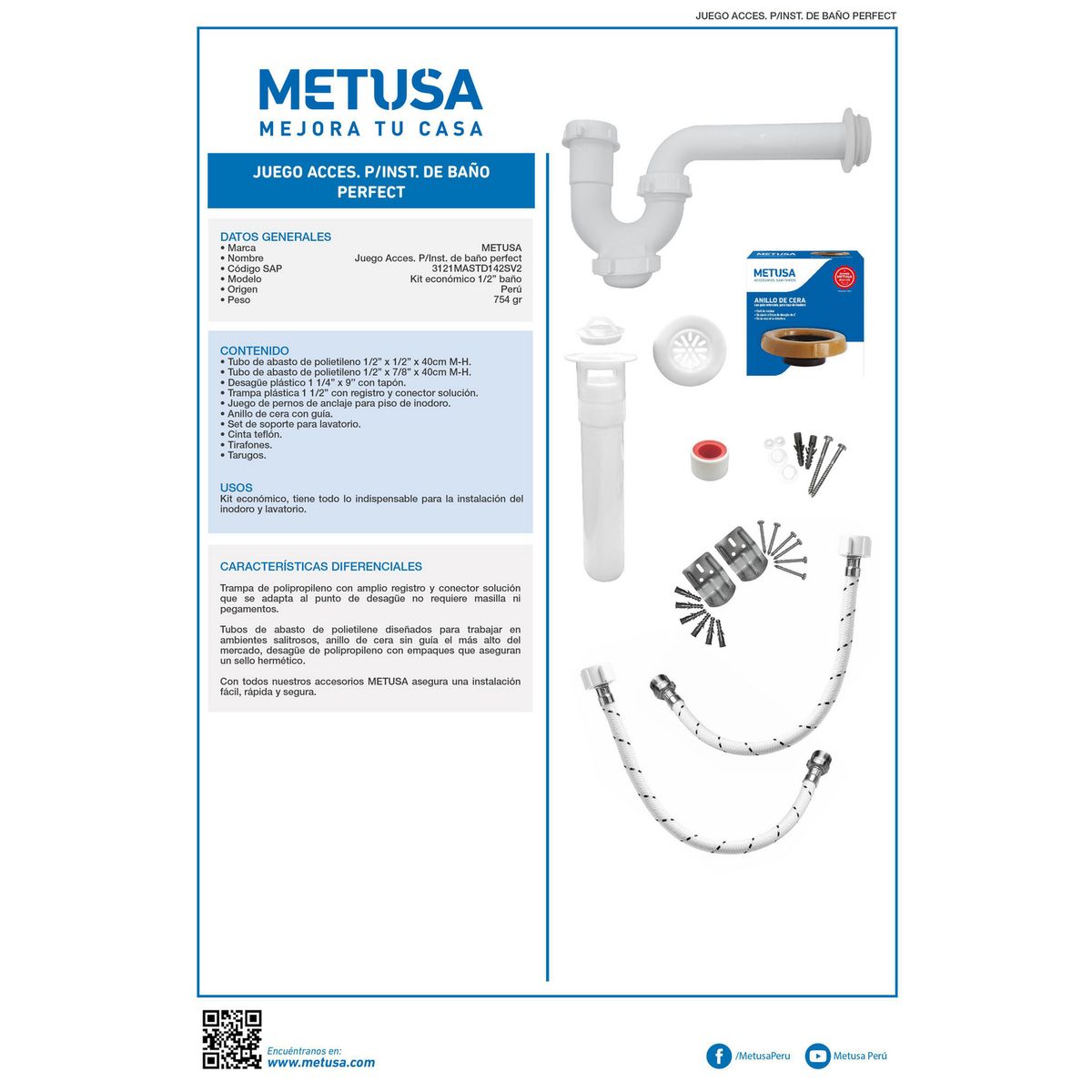 METUSA - Kit de Accesorios 1/2 Baño Económico
