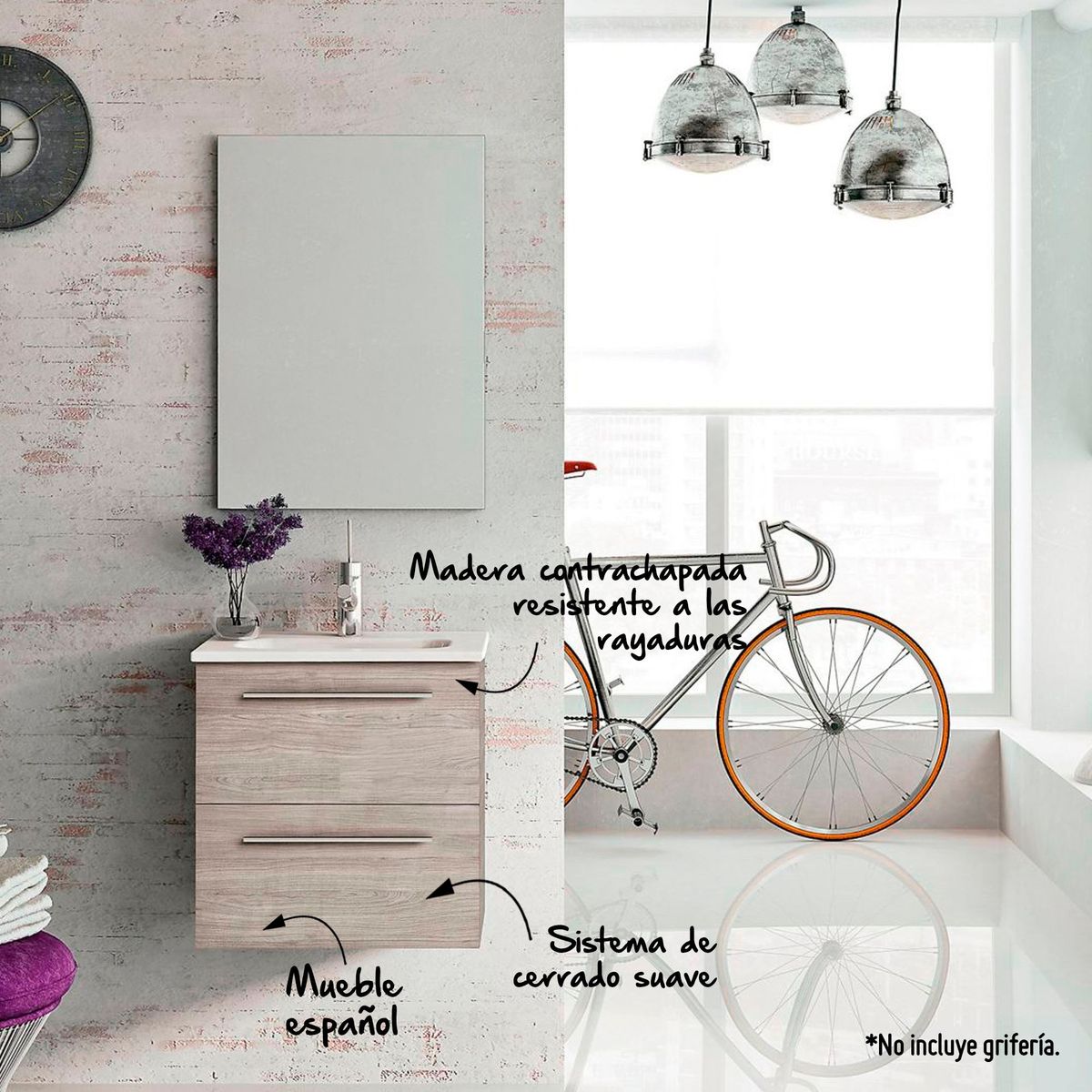 ROYO - Kit Mueble de baño + lavamanos + espejo Street