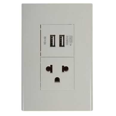 Tomacorriente Simple P/T + 2 Tomas USB Clio Marfil