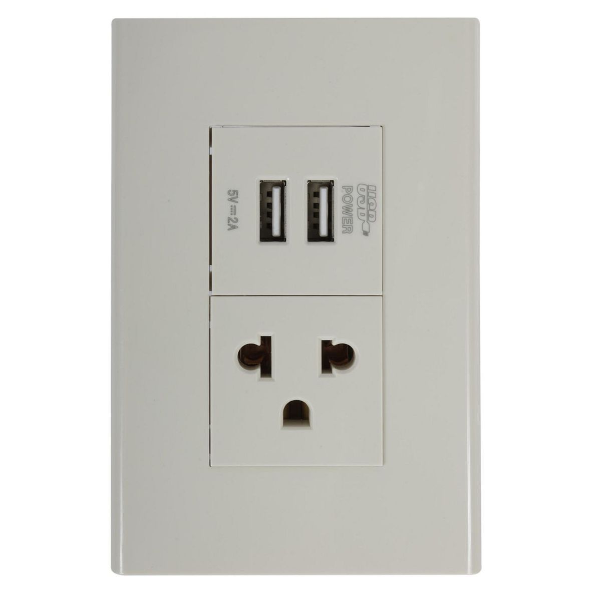 HALUX - Tomacorriente Simple P/T + 2 Tomas USB Clio Marfil