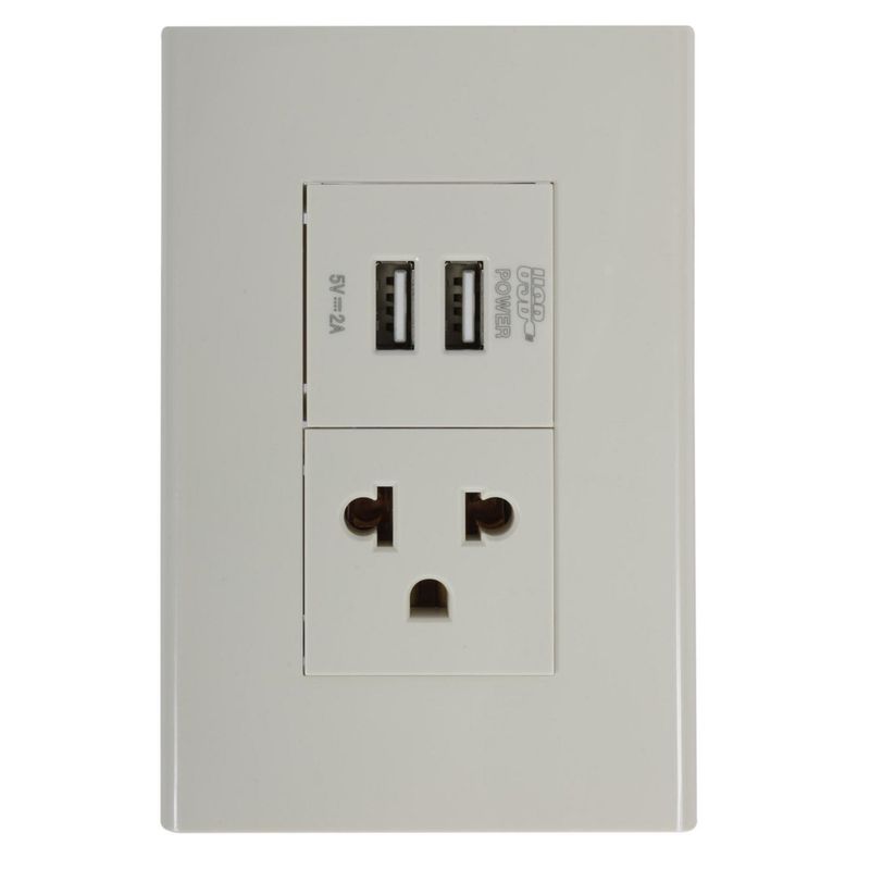HALUX - Tomacorriente Simple P/T + 2 Tomas USB Clio Marfil