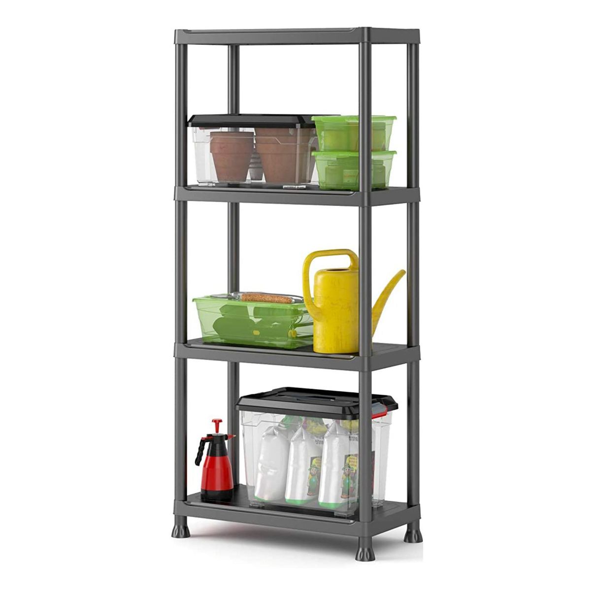 JUST HOME COLLECTION - Estante Plástico 4 Niveles 135x60x30cm 80kg Negro