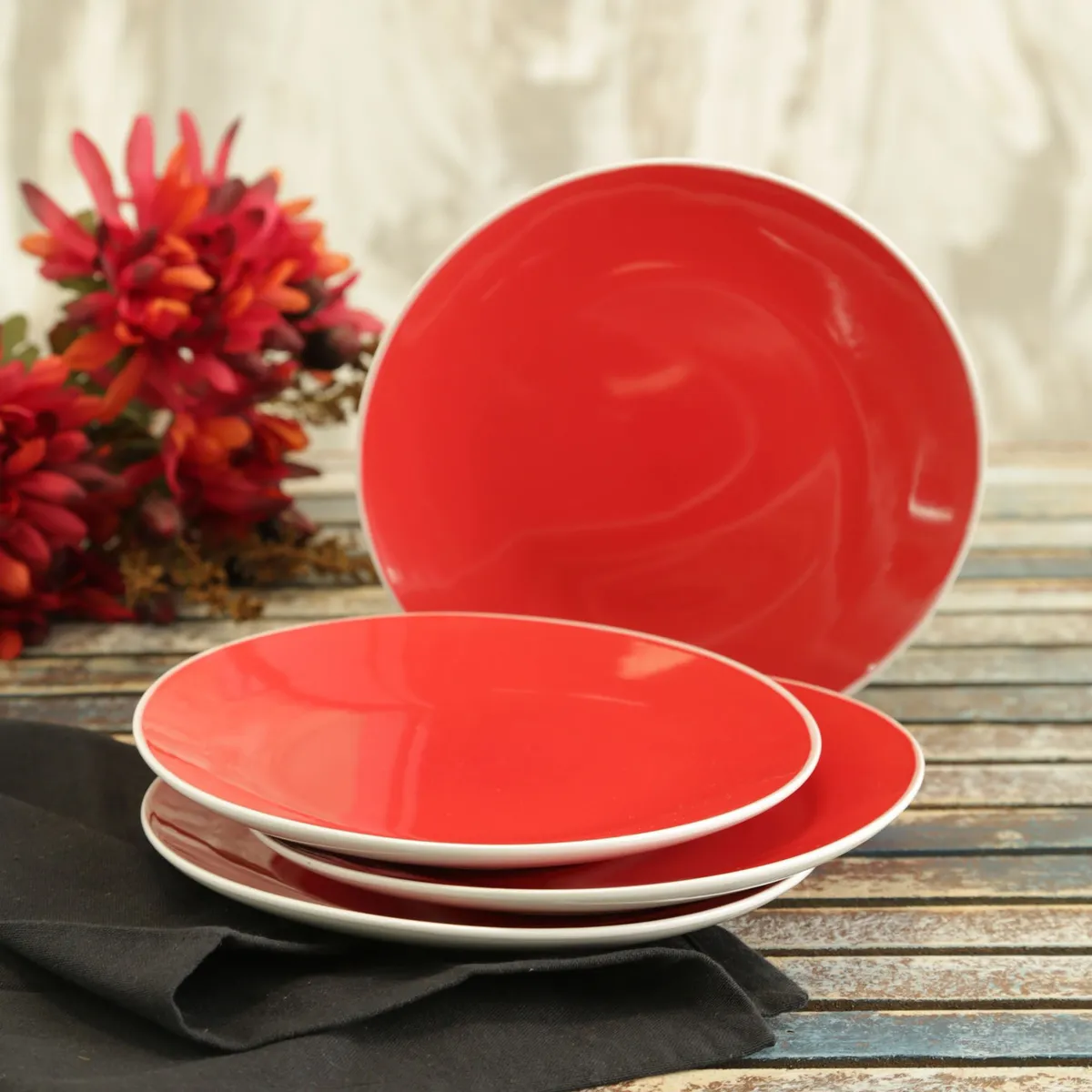 CASA BONITA - Set de platos Cerámica Rojo 4 Piezas 20 cm