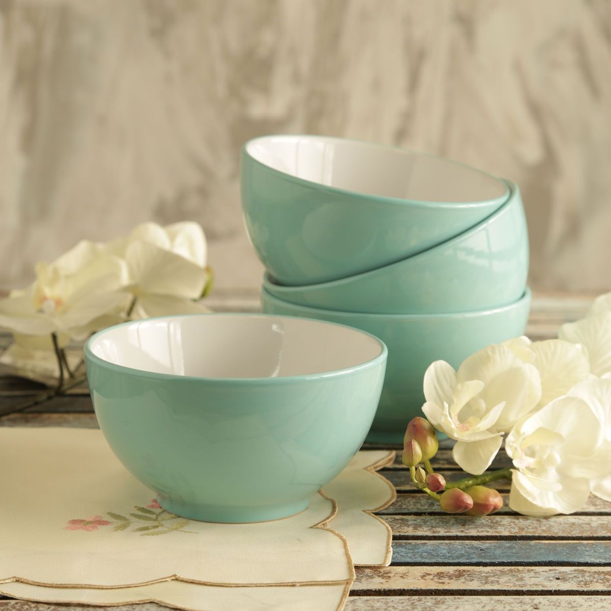 CASA BONITA - Set de bowls Cerámica Azul 4 Piezas 14 cm