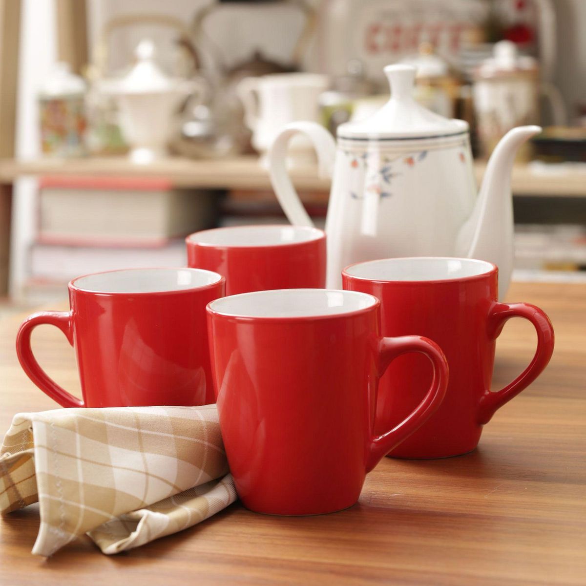 CASA BONITA - Set de Mugs Cerámica Rojo 4 Piezas