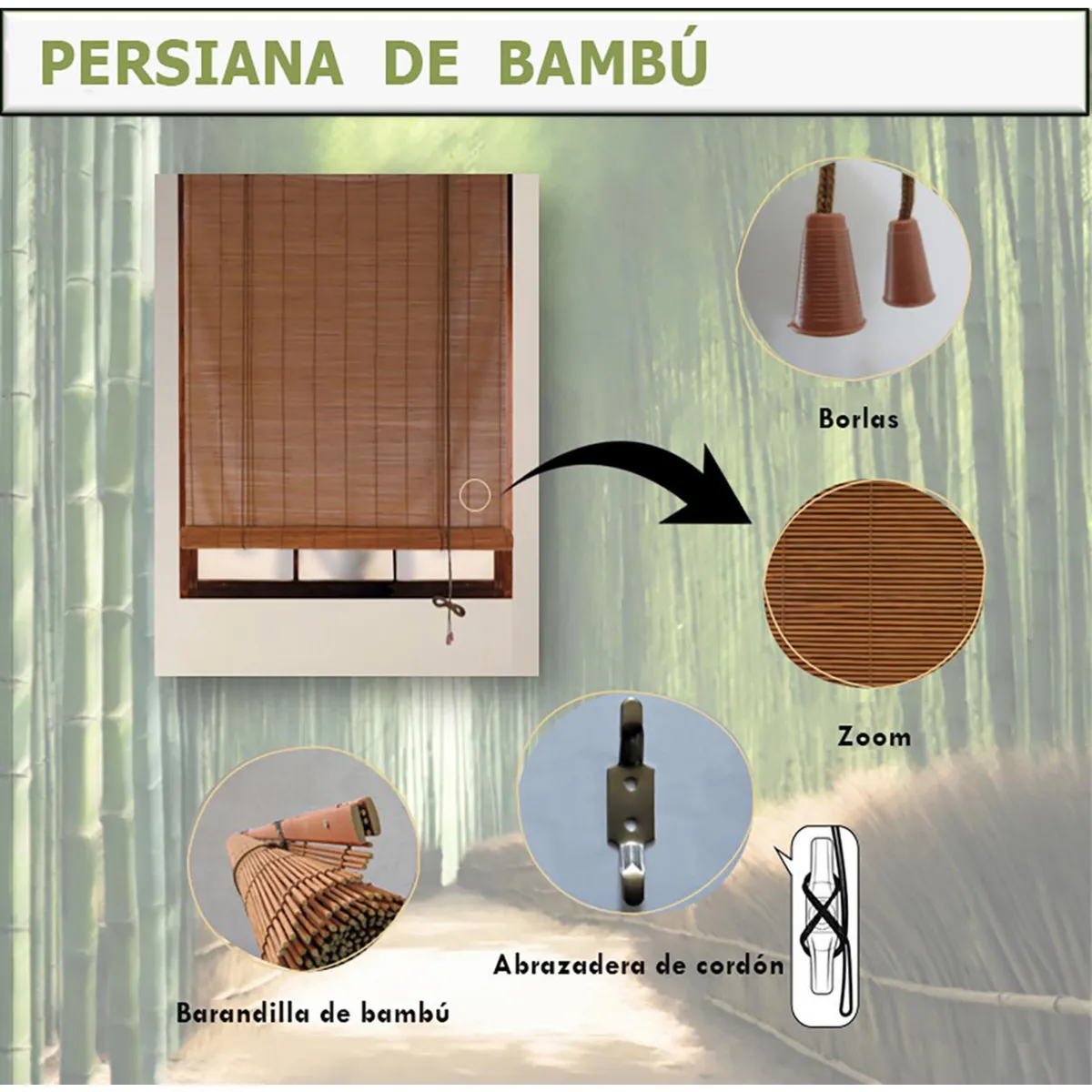 JUST HOME COLLECTION - Persiana Bambú 100x100cm Café