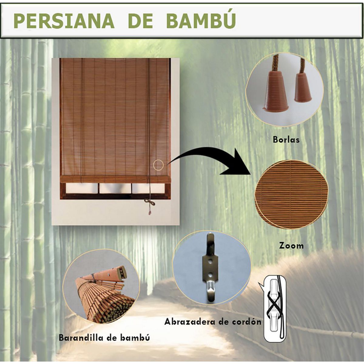 JUST HOME COLLECTION - Persiana Bambú 100x100cm Café