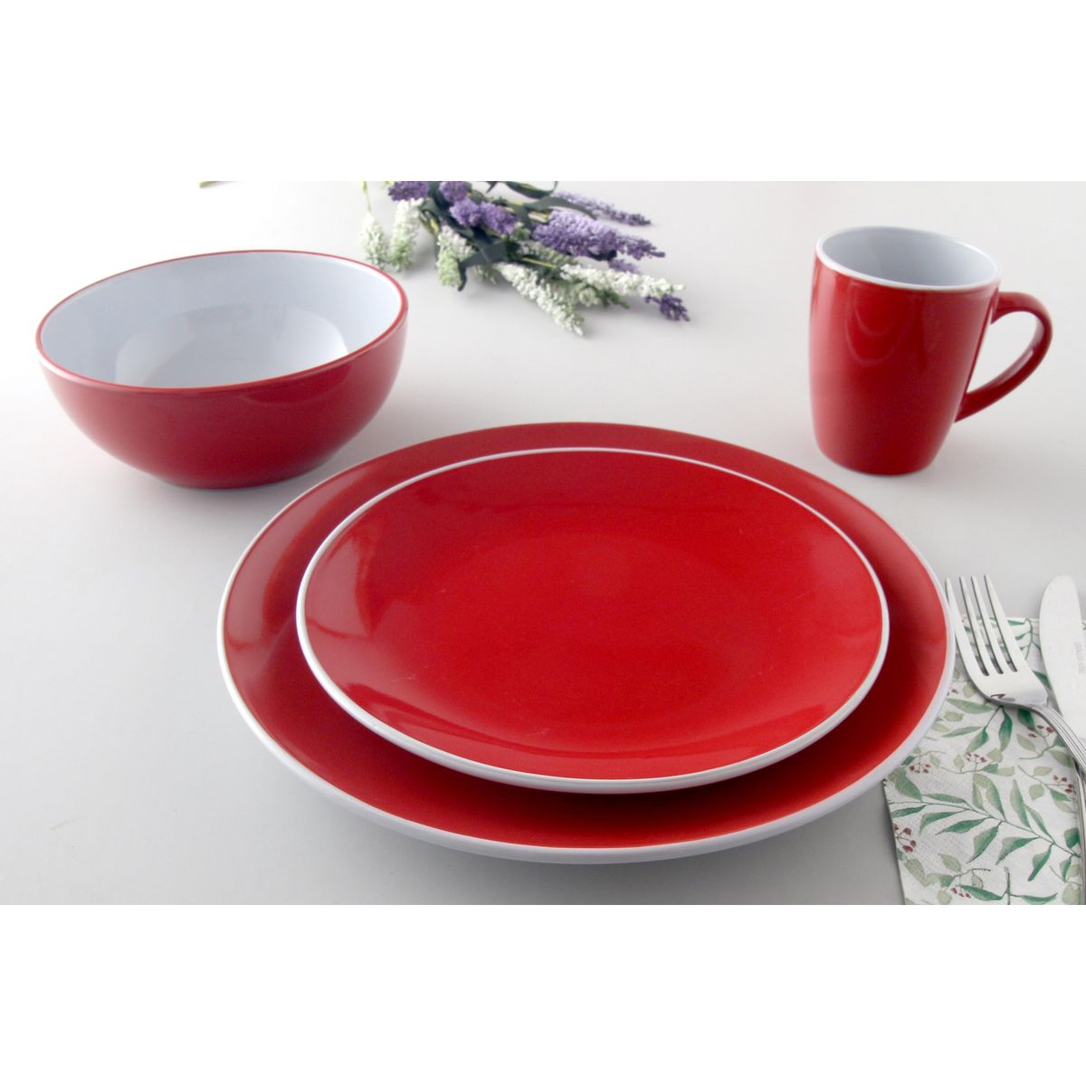 JUST HOME COLLECTION - Juego de vajillas Cerámica Rojo 16 Piezas