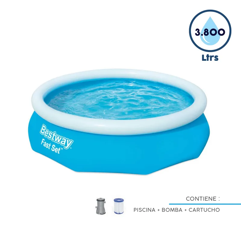 BESTWAY - Piscina Inflable 305x76cm Fast Set + Bomba de filtrado