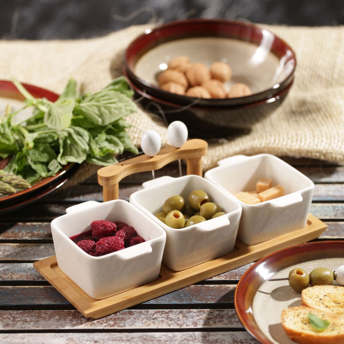 JUST HOME COLLECTION - Set de 3 Fuentes para Piqueo con Accesorios