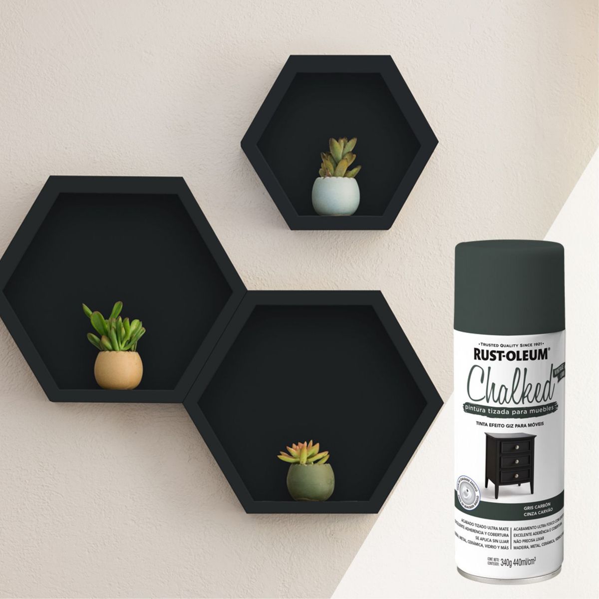 RUST OLEUM - Pintura tizada para muebles Chalked Aerosol Carbón 340G