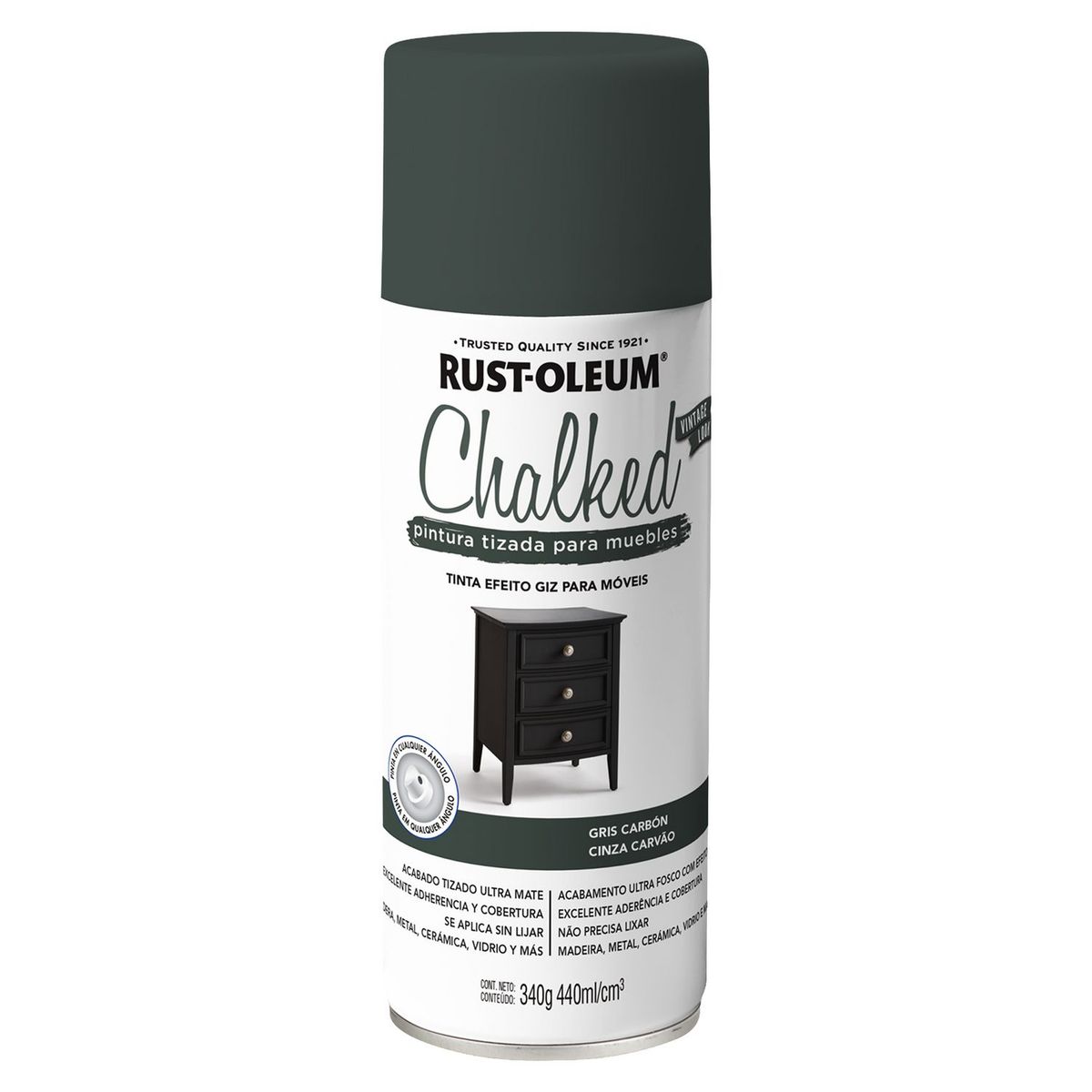 RUST OLEUM - Pintura tizada para muebles Chalked Aerosol Carbón 340G
