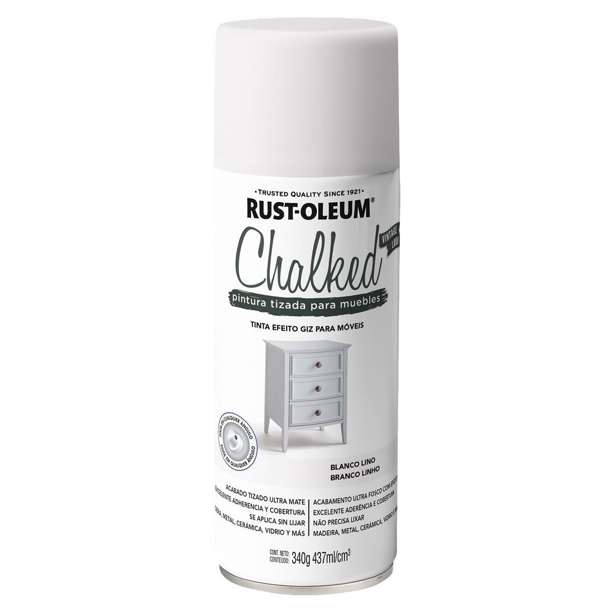 RUST OLEUM - Pintura tizada para muebles Chalked Blanco Lino 340G
