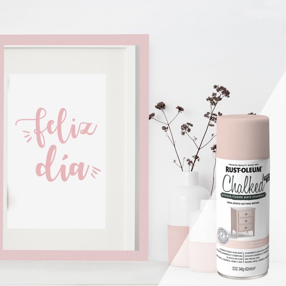 RUST OLEUM - Pintura tizada para muebles Chalked Rosa Pálido 340 Gr