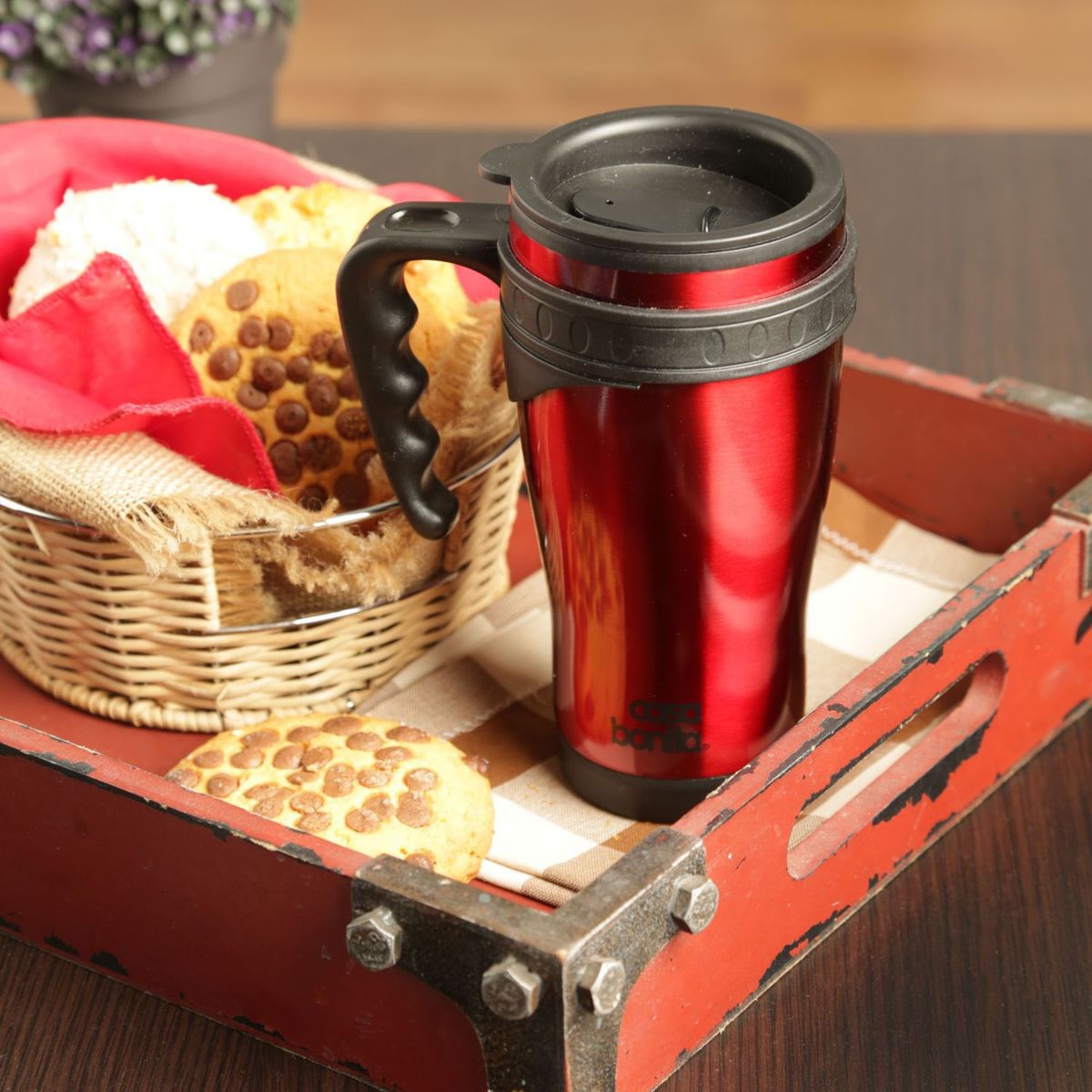 CASA BONITA - Mug de Acero Inoxidable Rojo 400 ml