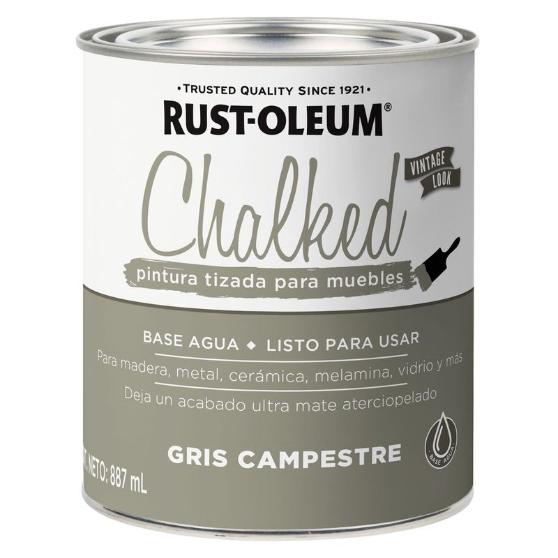 RUST OLEUM - Pintura Tizada Ultra Mate Chalked Brochable Gris Campestre 0,887L