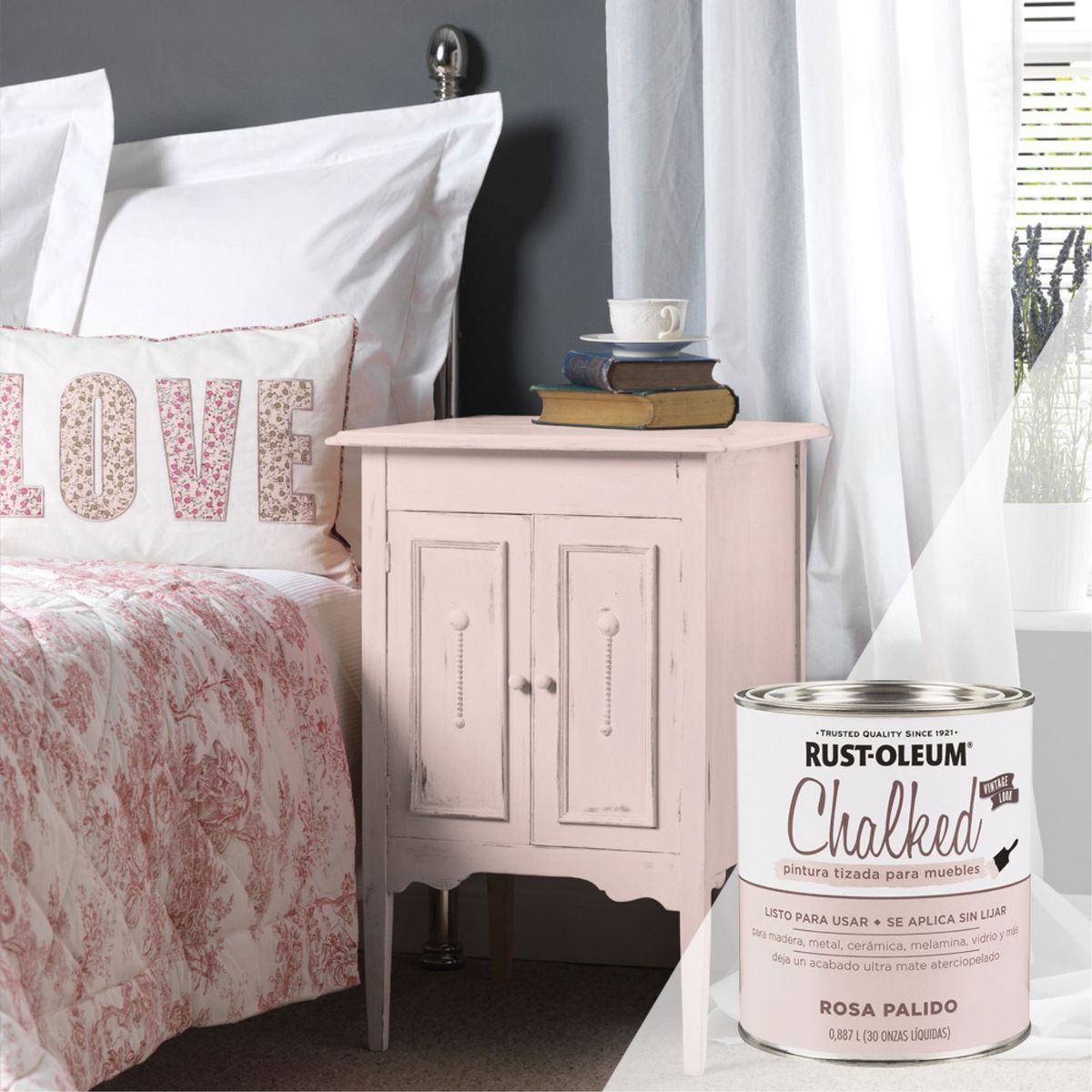 RUST OLEUM - Pintura Tizada ultra mate, Chalked Brochable Rosa Pálido 0,887L