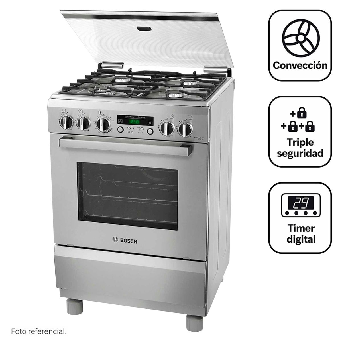BOSCH - Cocina Bosch a Gas 4 Hornillas PRO467 IX Inox