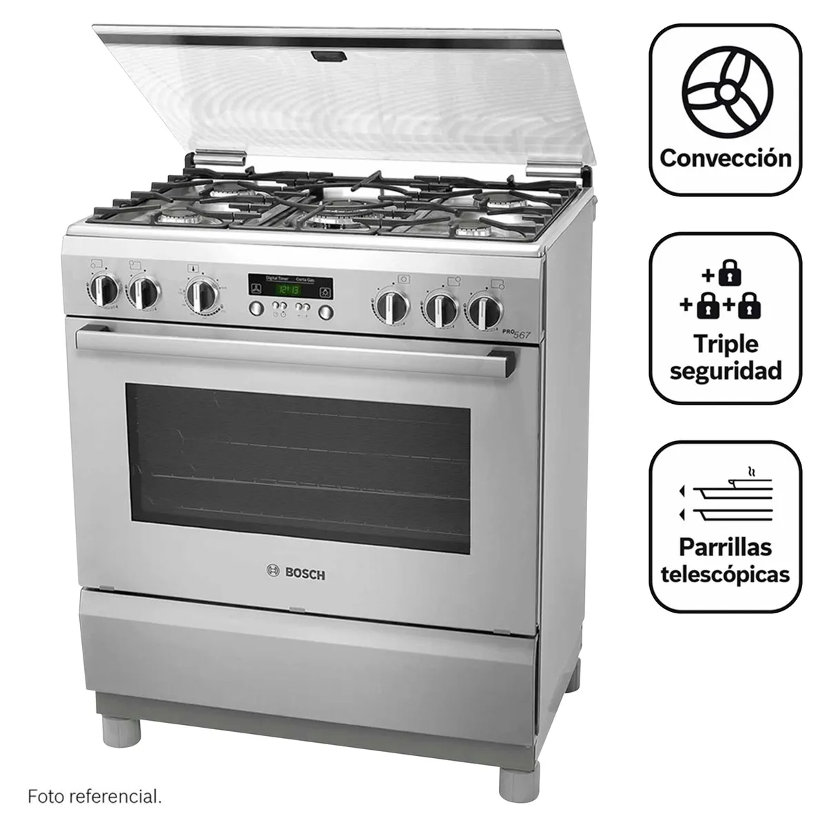 BOSCH - Cocina Bosch a Gas 5 Hornillas PRO567 Inox