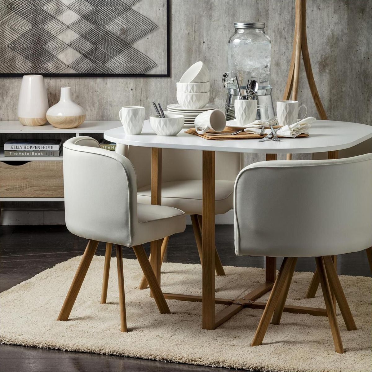 JUST HOME COLLECTION - Juego de Comedor 4 Sillas Pizza Blanco