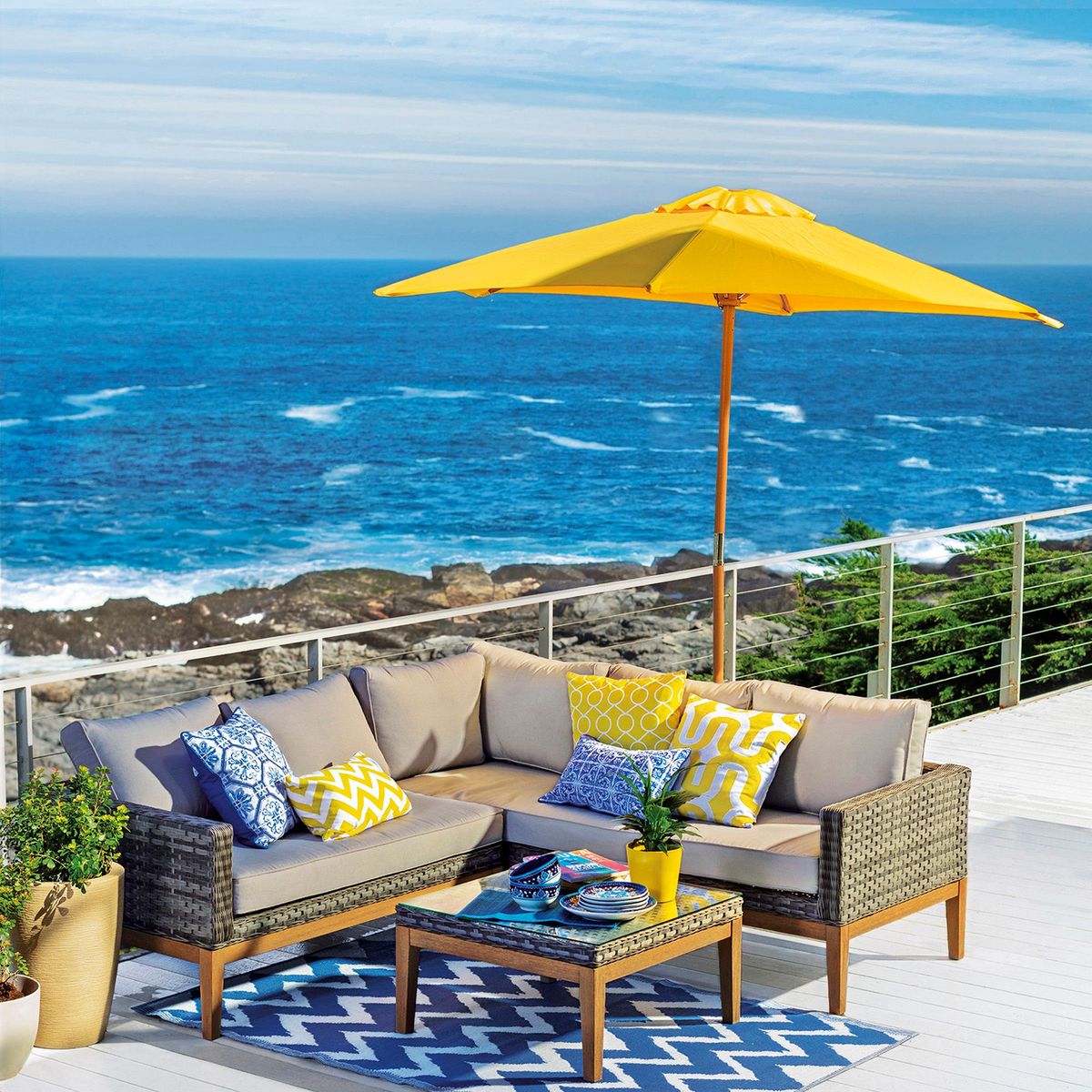 JUST HOME COLLECTION - Juego de sala Eucalyptus 5 personas Taupe