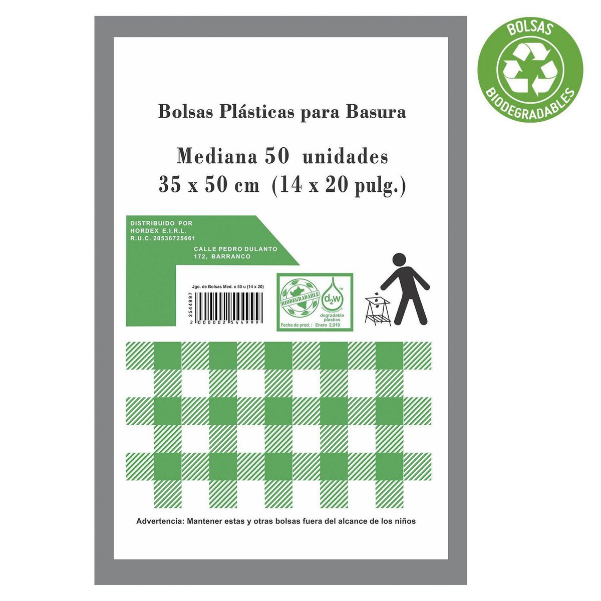 HORDEX - Bolsa para Basura Biodegradables Medianas 50und