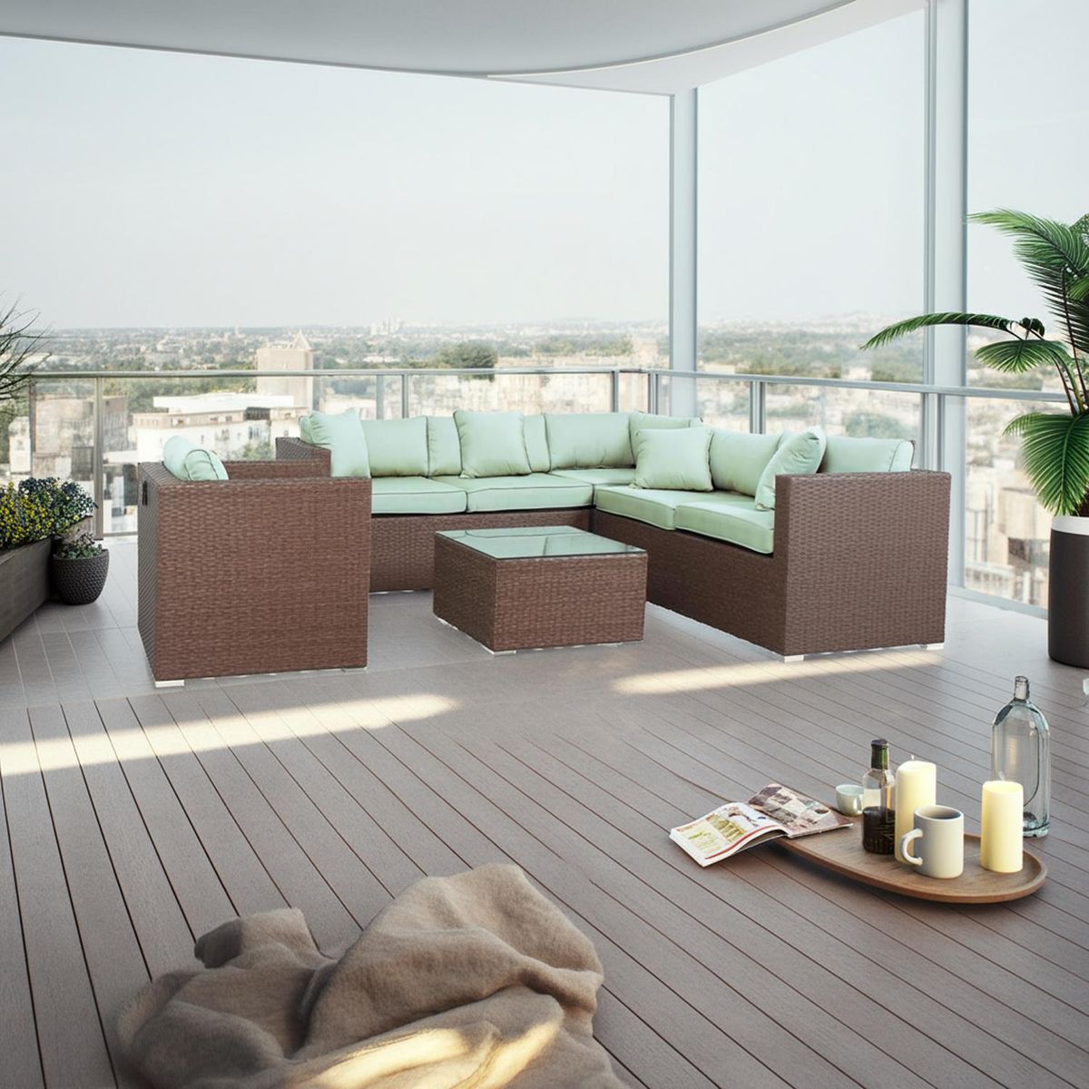 JUST HOME COLLECTION - Juego Living de terraza Saigon 6 personas Verde