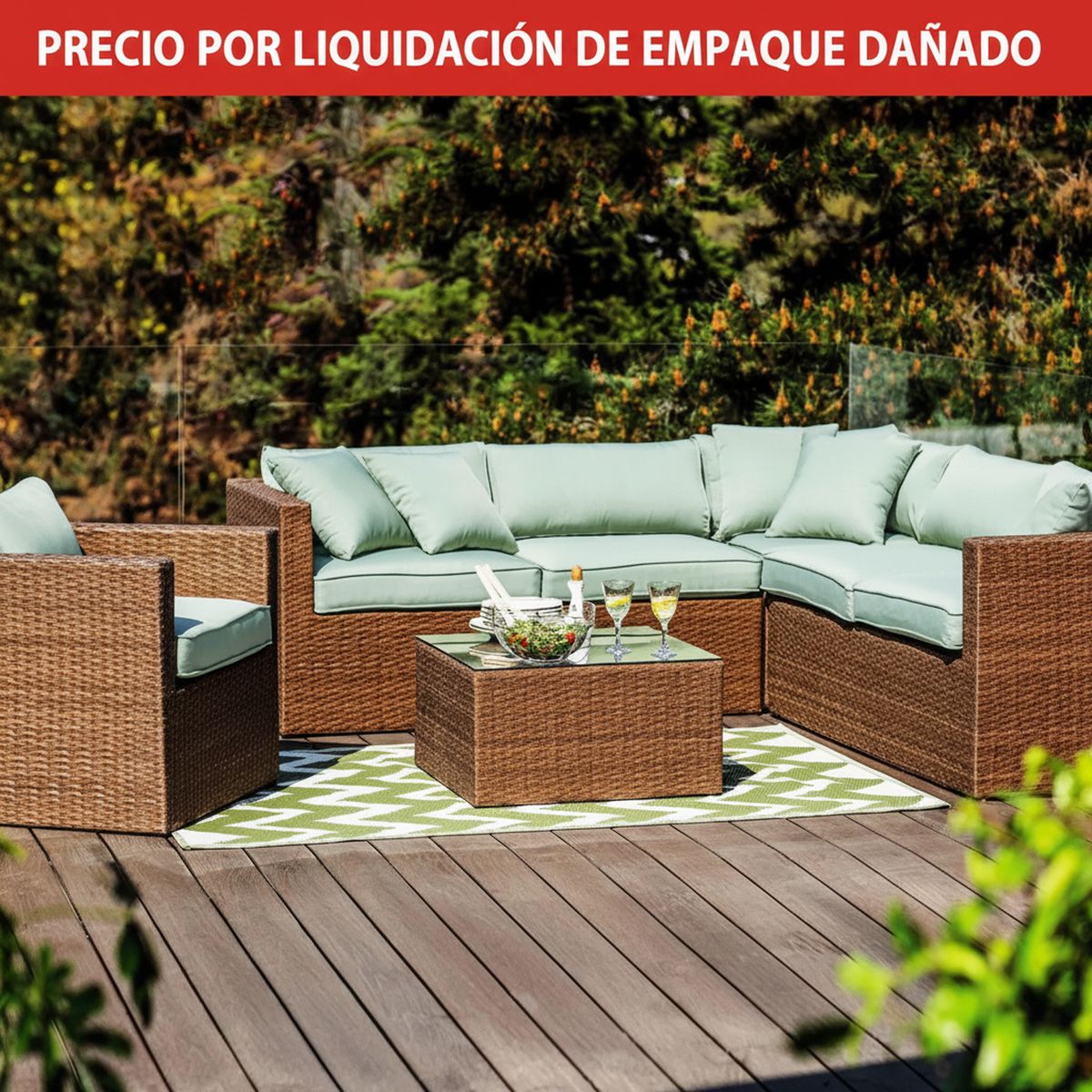 JUST HOME COLLECTION - Juego Living de terraza Saigon 6 personas Verde