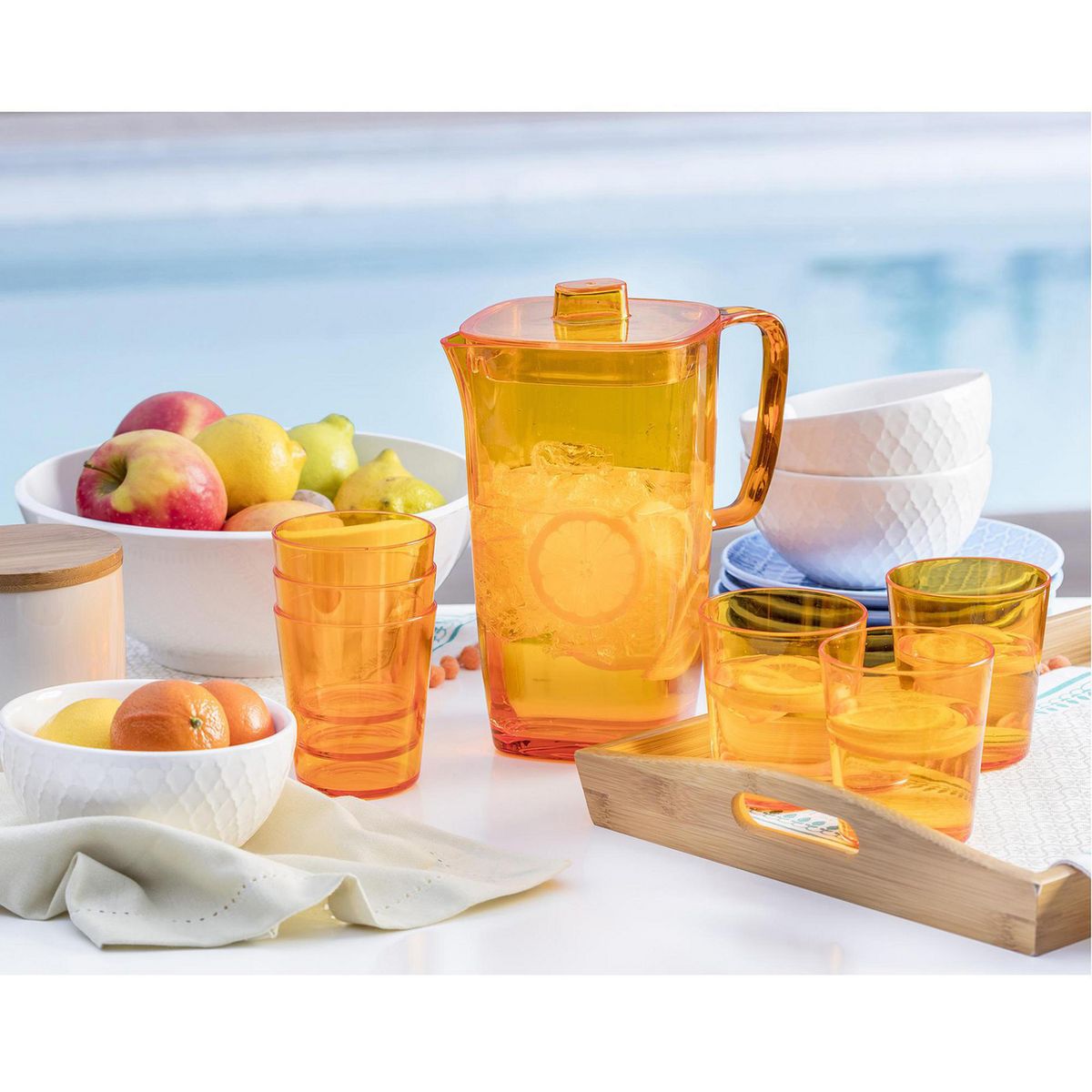 JUST HOME COLLECTION - Set Jarra + 6 Vasos de Acrílico Surtido