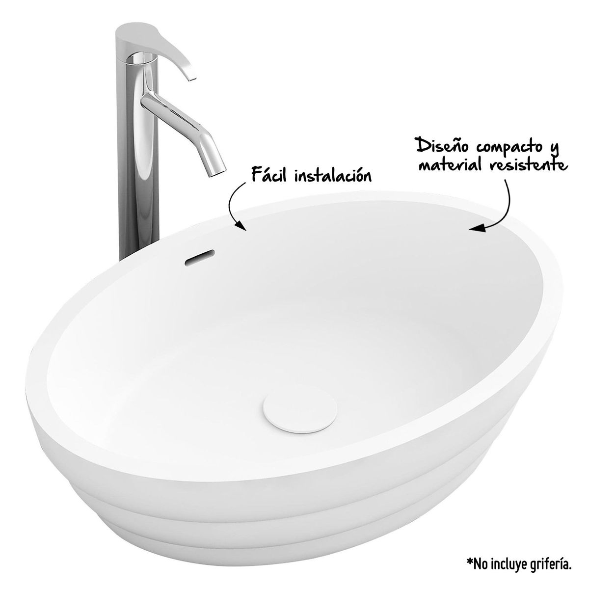 DACQUA - Ovalín Oval Blanco 60x40x15cm