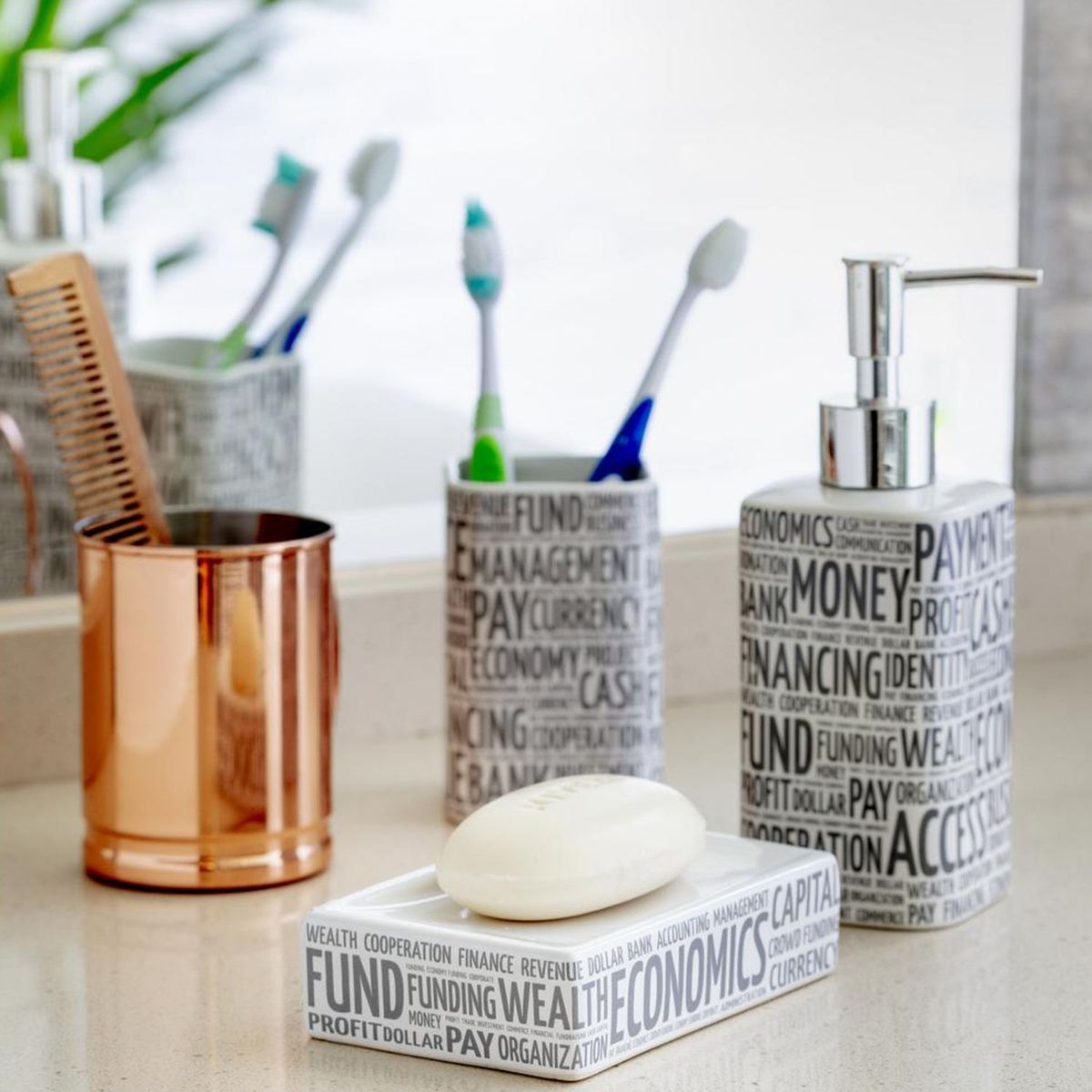 JUST HOME COLLECTION - Dispensador de Jabón Palabras Blanco