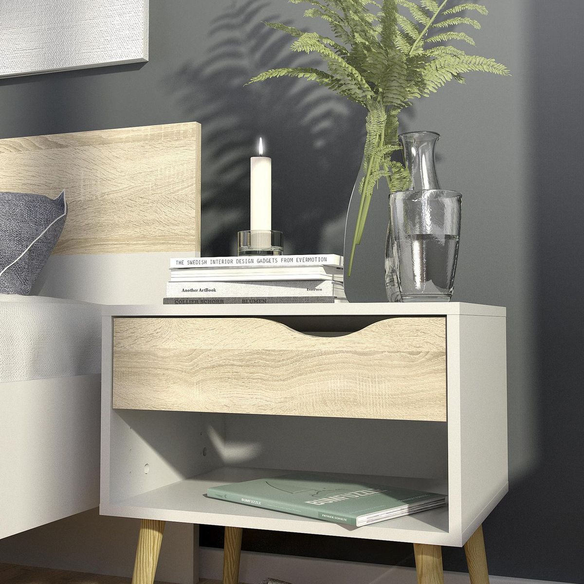 TVILUM - Velador 1 Cajón Oslo Blanco