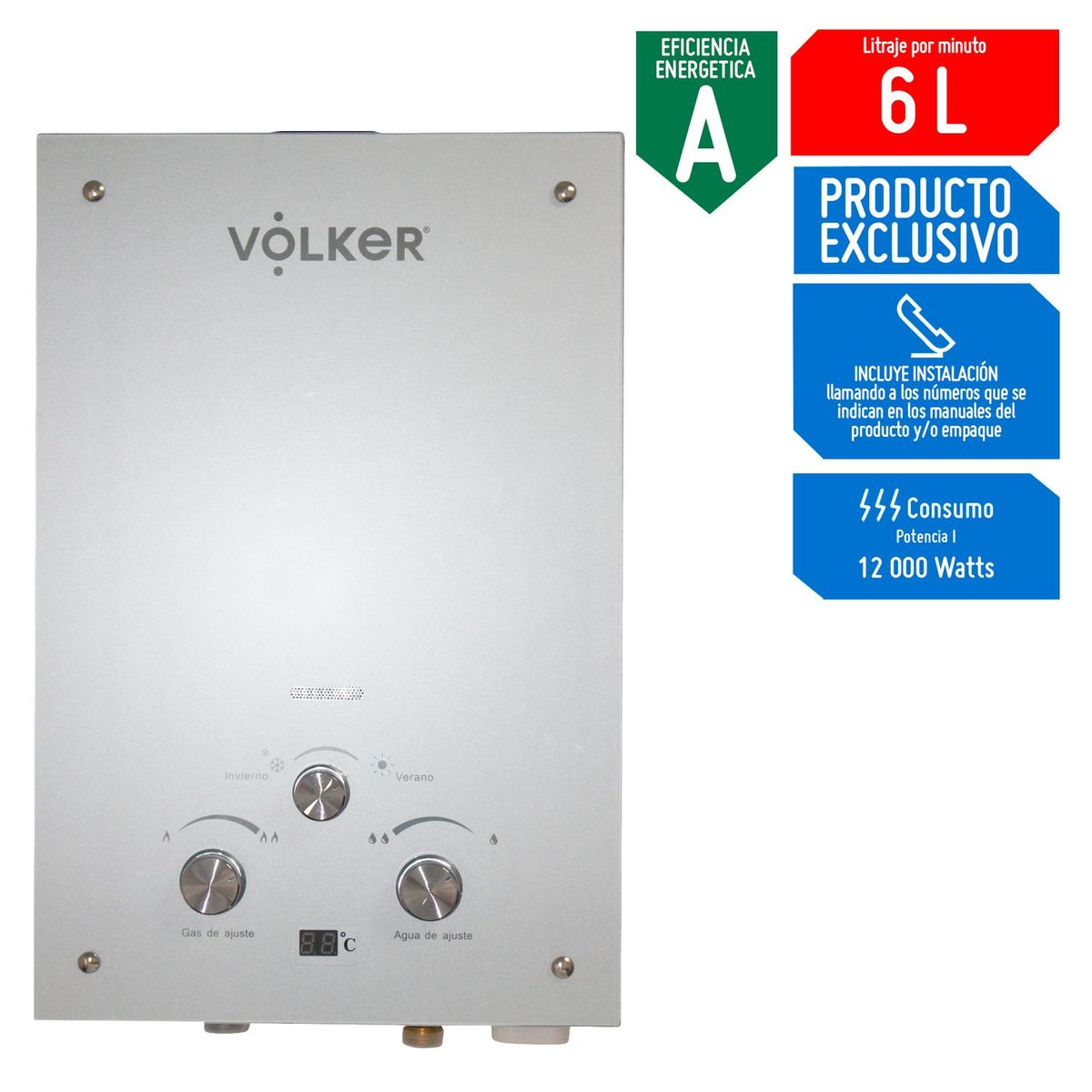 VOLKER - Terma a Gas Calorex GLP 6 litros Tiro Natural