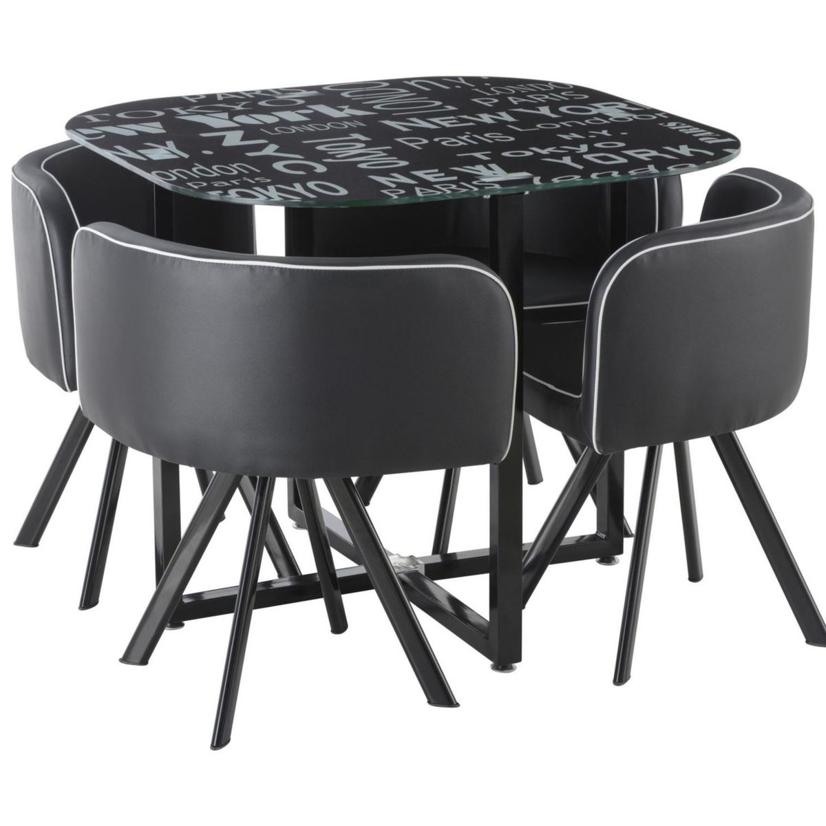 JUST HOME COLLECTION - Juego de Comedor 4 Sillas Pizza Negro