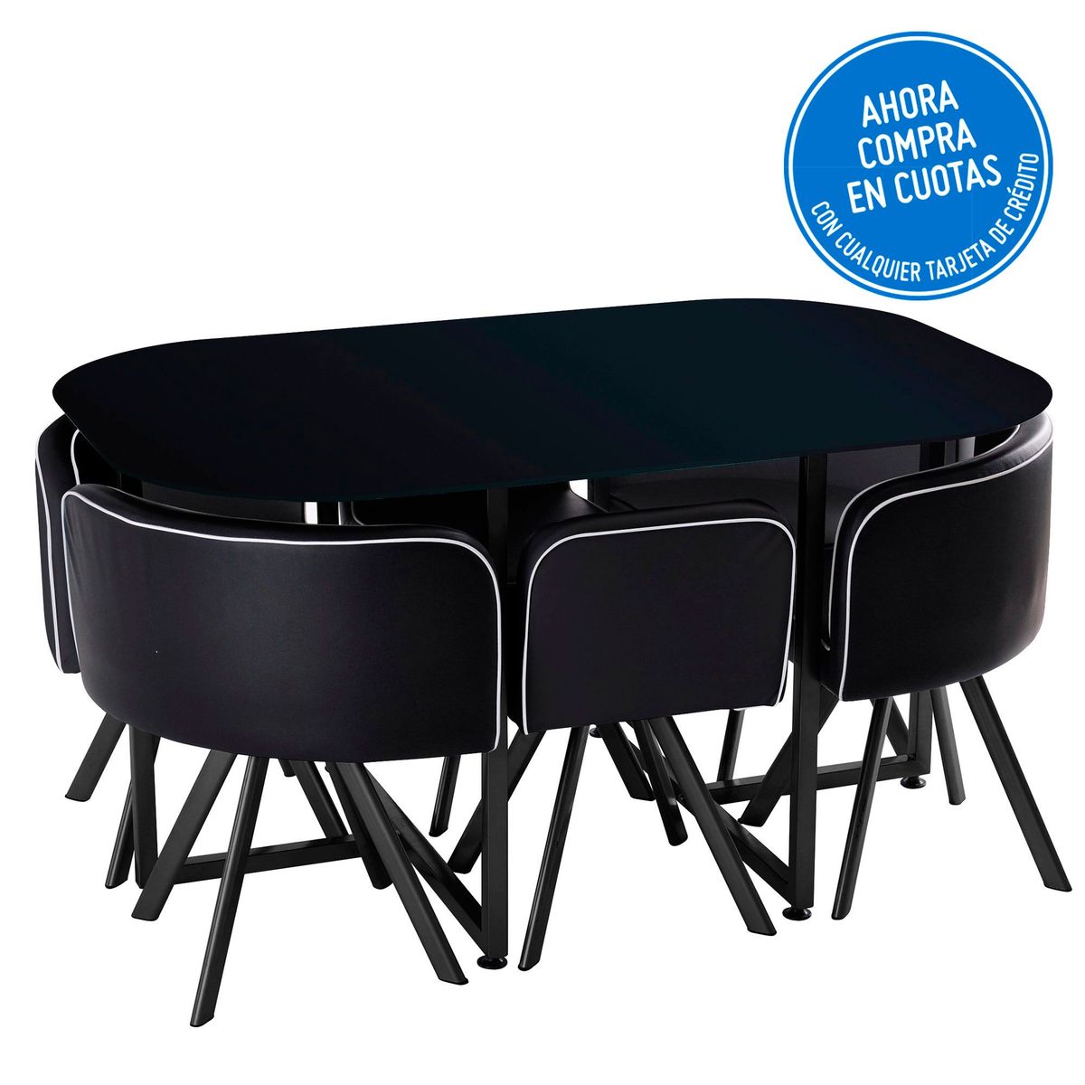 JUST HOME COLLECTION - Juego de comedor Pizza 7 Personas Negro