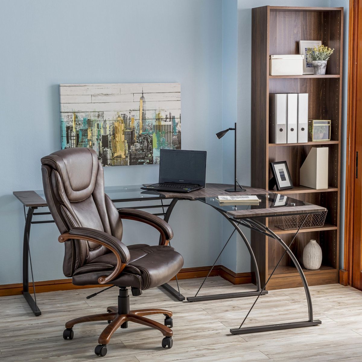 JUST HOME COLLECTION - Escritorio en L Plateado de Vidrio Lyon