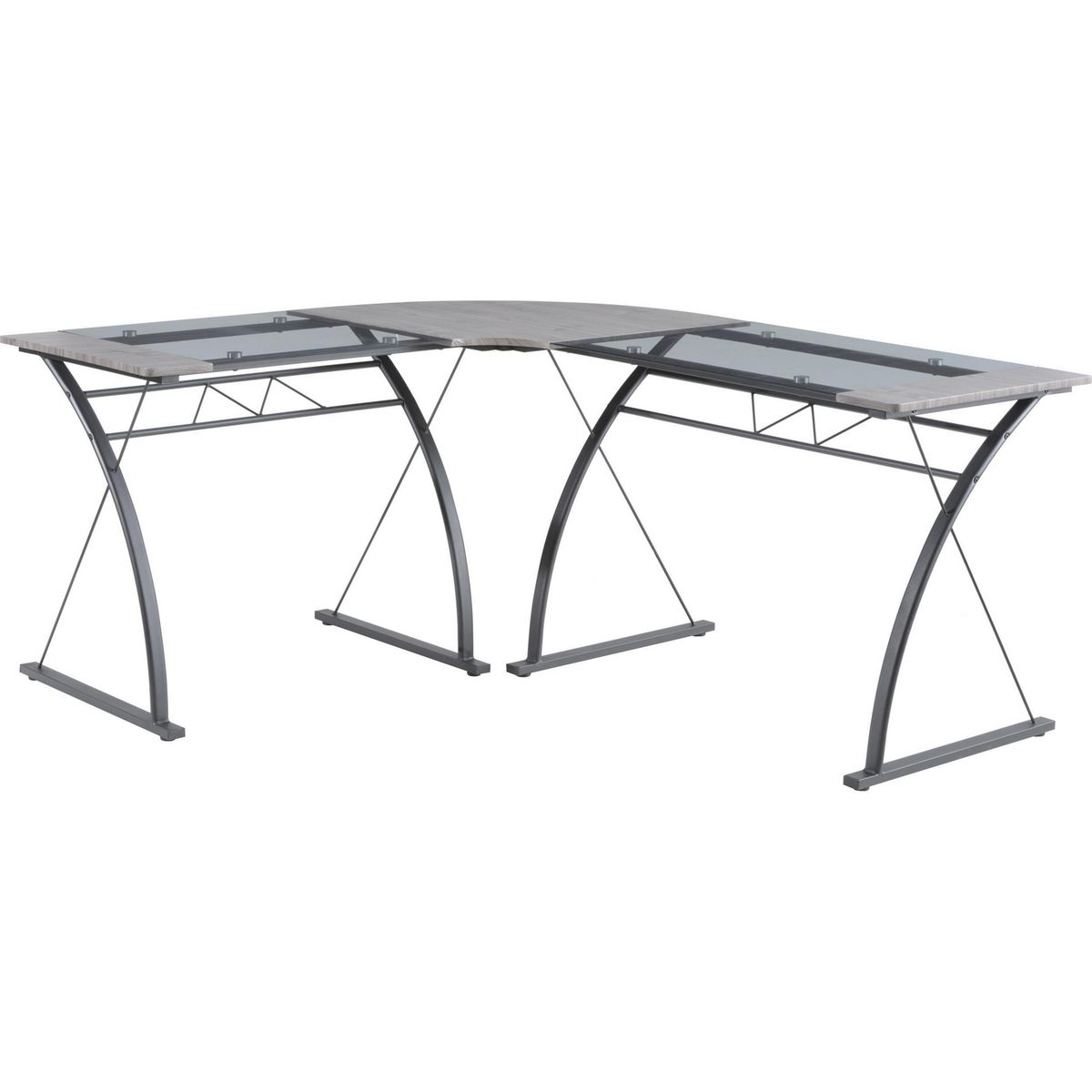 JUST HOME COLLECTION - Escritorio en L Plateado de Vidrio Lyon