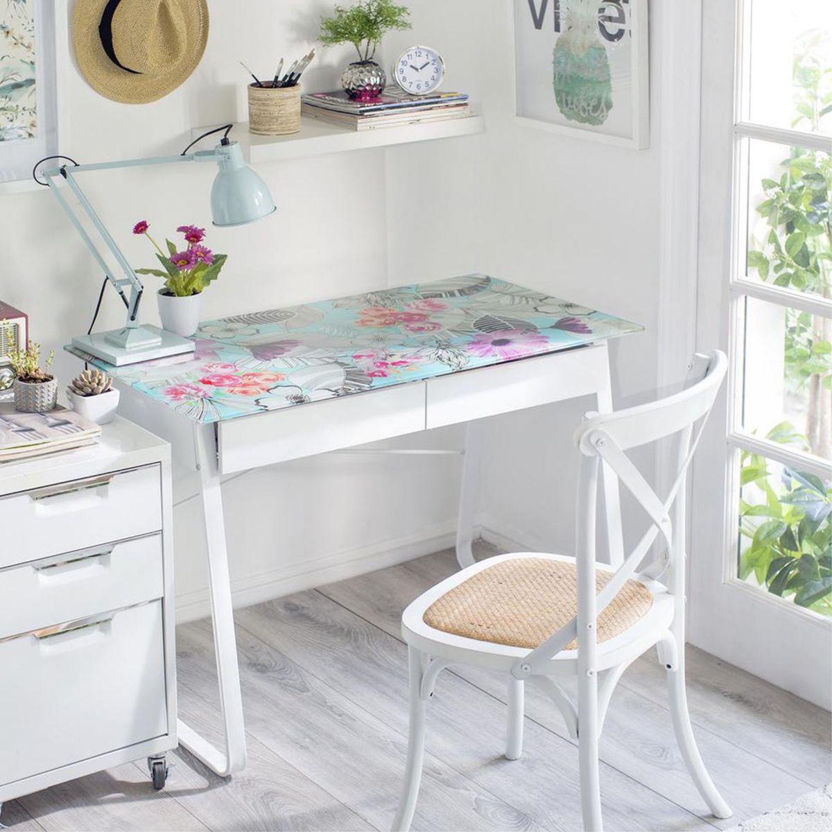 JUST HOME COLLECTION - Escritorio de vidrio Floral