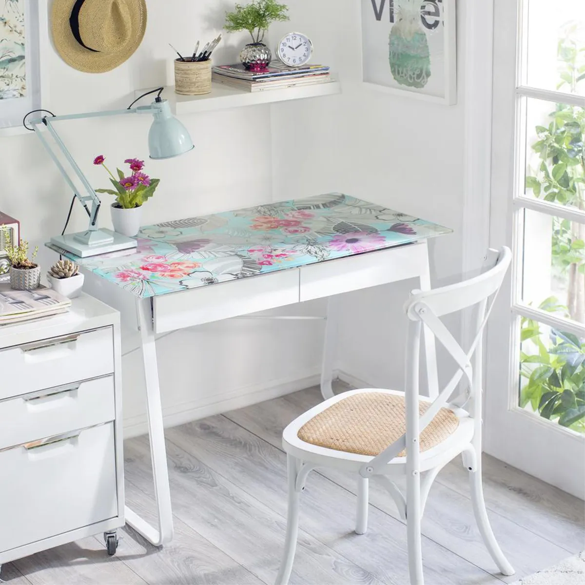 JUST HOME COLLECTION - Escritorio de vidrio Floral