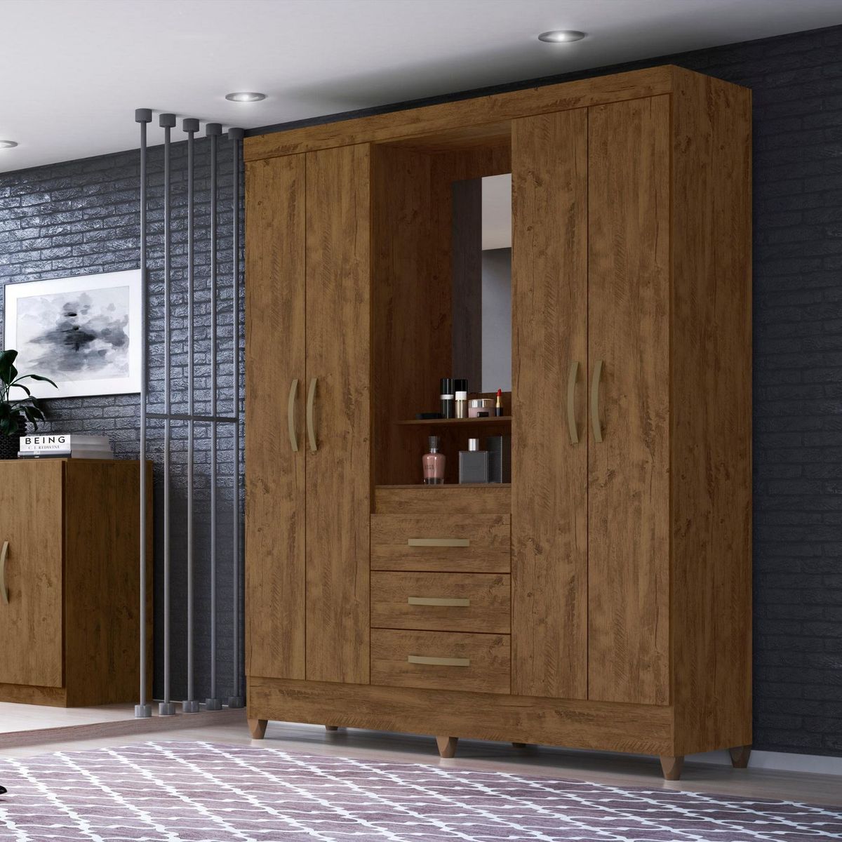 MOVAL - Ropero con Espejo 4 Puertas 3 Cajones Capri