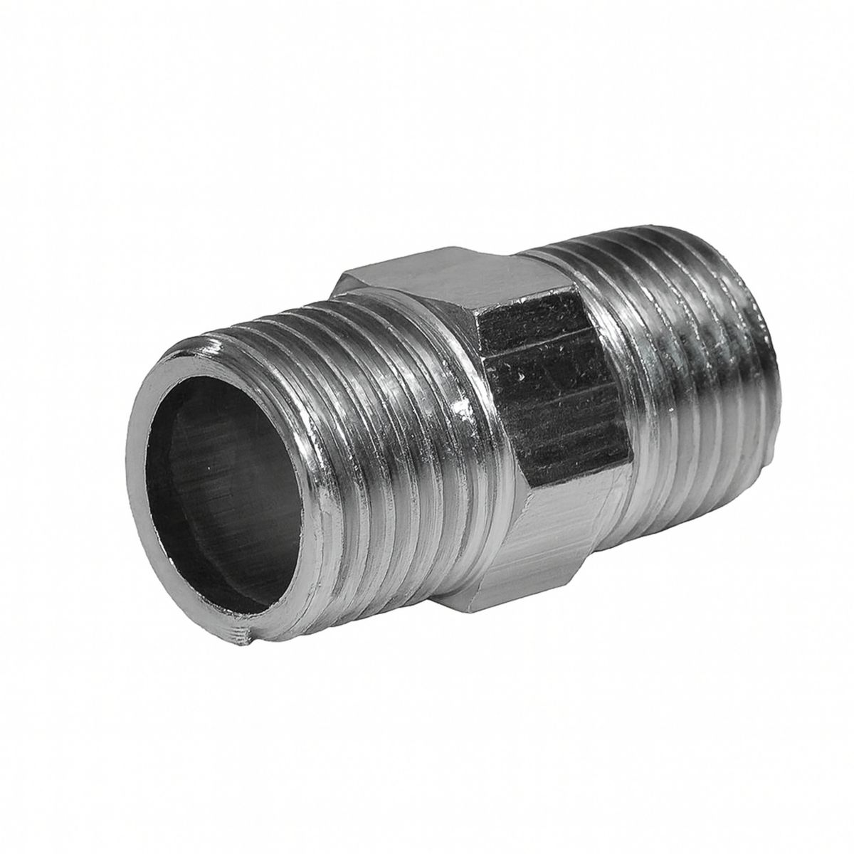 BRONZOTEK - Niple Hexagonal de bronce cromado de 1/2" x 1 1/2"