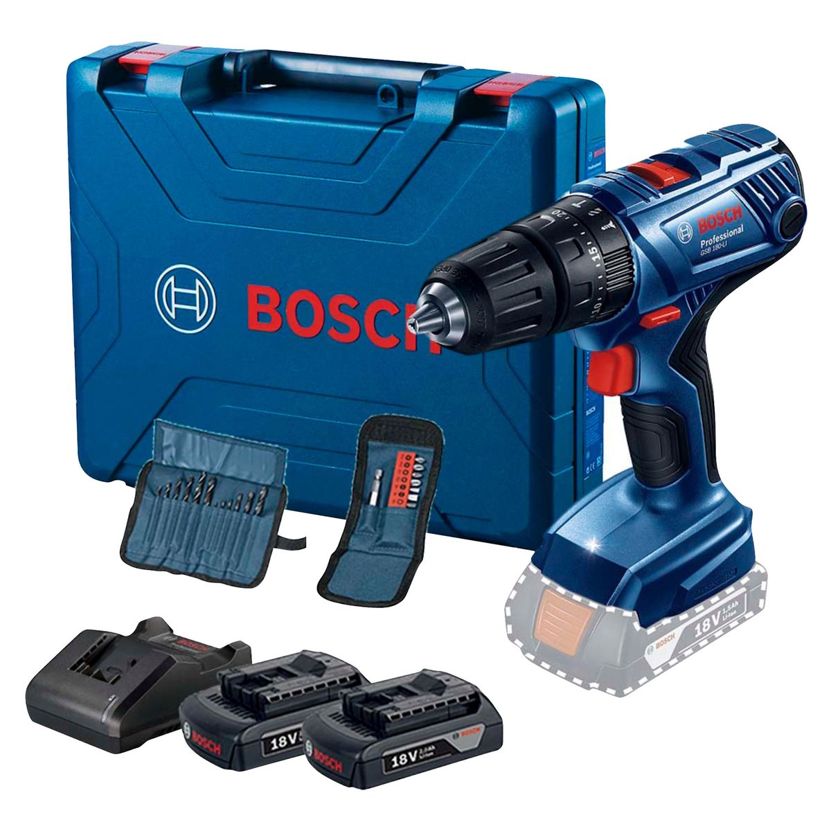 BOSCH - Taladro Percutor Inalámbrico Bosch ½” 18V + 23 Accesorios