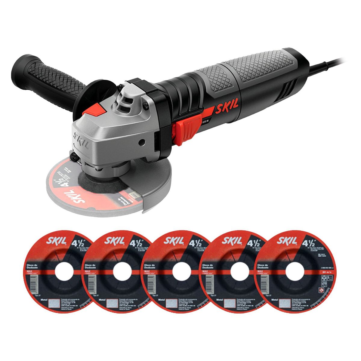 SKIL - Amoladora Angular Eléctrica Skil 4 1/2" 830W + 5 Discos