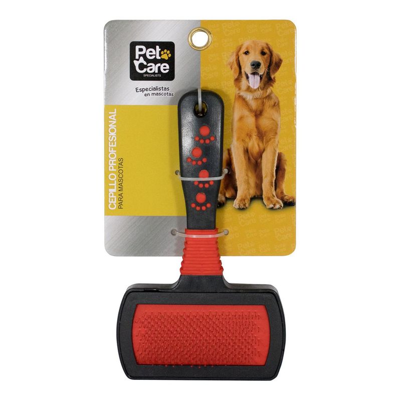PET CARE - Cepillo Profesional para Mascotas Rojo y Negro 10.5x18cm
