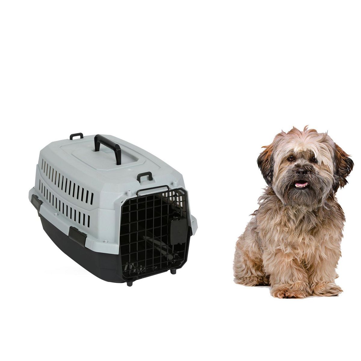 HOME TOOLS - Jaula de Transporte para Perro Raza Pequeña Gris 28x28x47cm