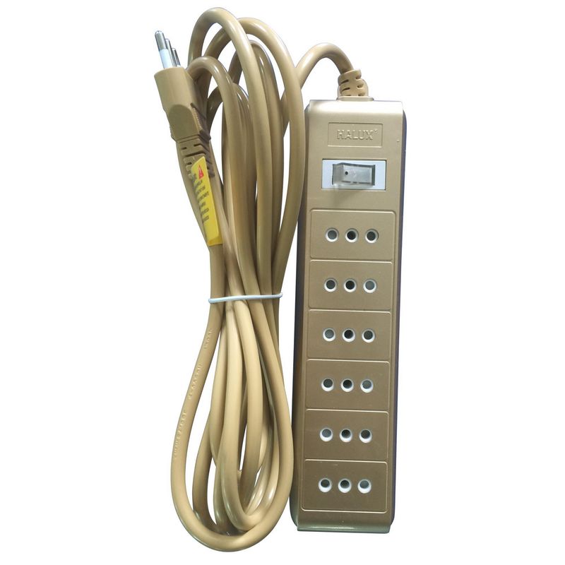 HALUX - Extensión eléctrica 6 Tomas 3 Metros Dorado